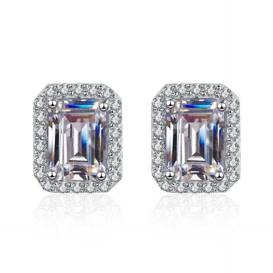 Emeralds cut Moissanite Earrings in 925 Sterling Silver 1ct 2ct 4ct