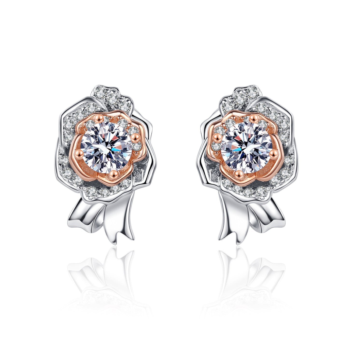 Round cut Moissanite Earrings in 925 Sterling Silver 1ct