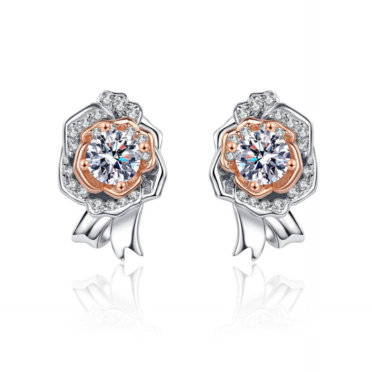 Round cut Moissanite Earrings in 925 Sterling Silver 1ct