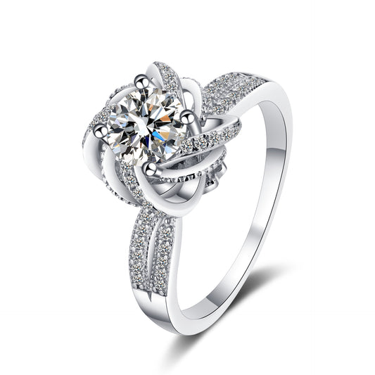 Round cut Moissanite Ring in 925 Sterling Silver 1ct 2ct