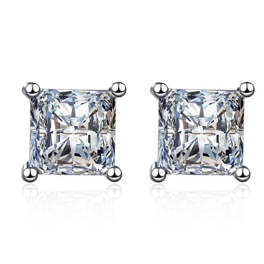 Princess cut Moissanite Earrings in 925 Sterling Silver 1.2ct 2ct 4ct