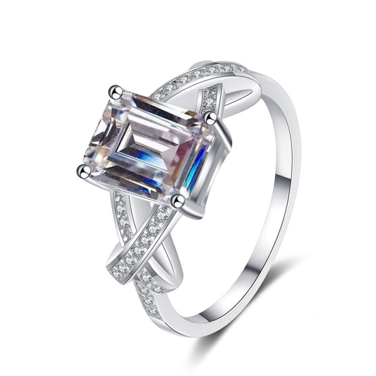 Emeralds cut Moissanite Ring in 925 Sterling Silver 3ct