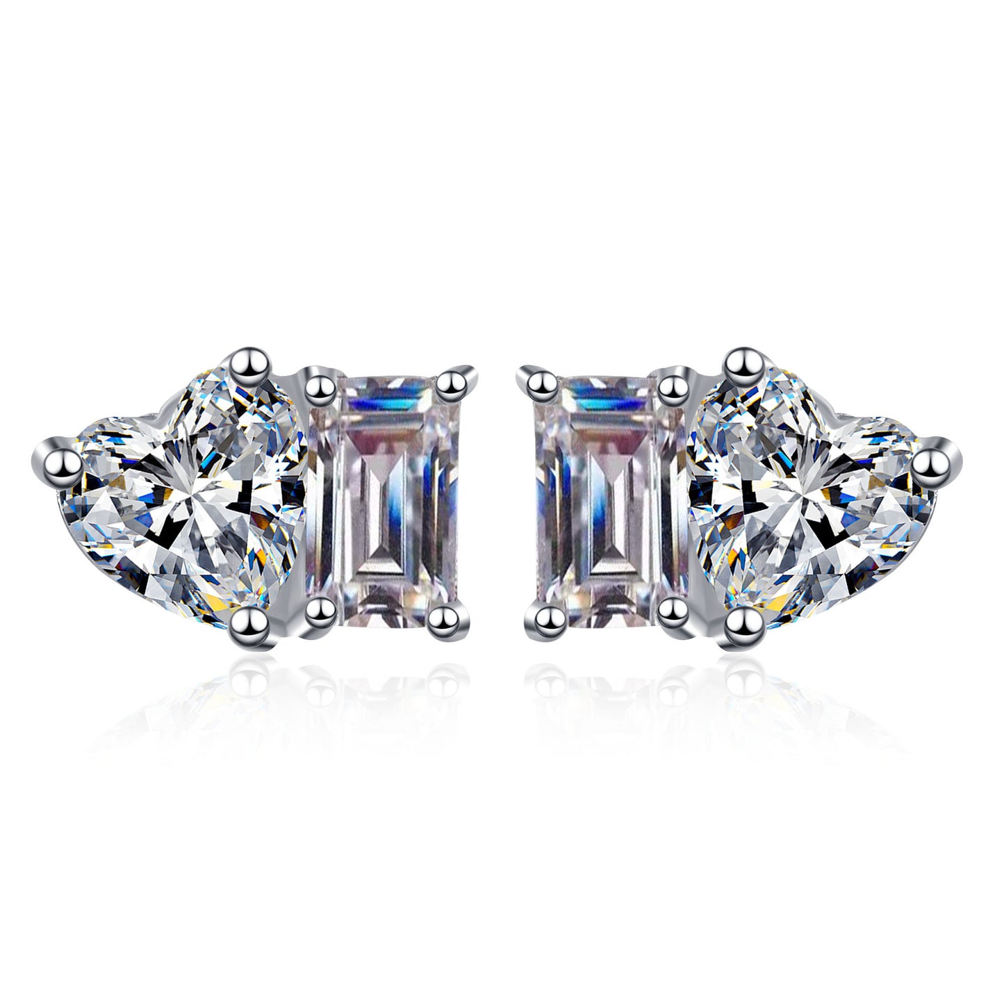 Emeralds cut Heart cut Moissanite Earrings in 925 Sterling Silver 2ct