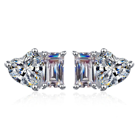 Emeralds cut Heart cut Moissanite Earrings in 925 Sterling Silver 2ct
