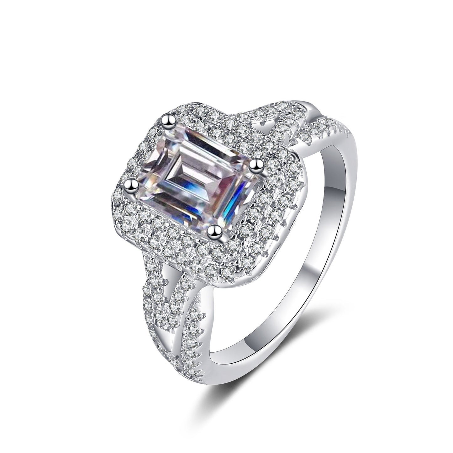 Emeralds cut  Radiant cut Moissanite Ring in 925 Sterling Silver 2ct