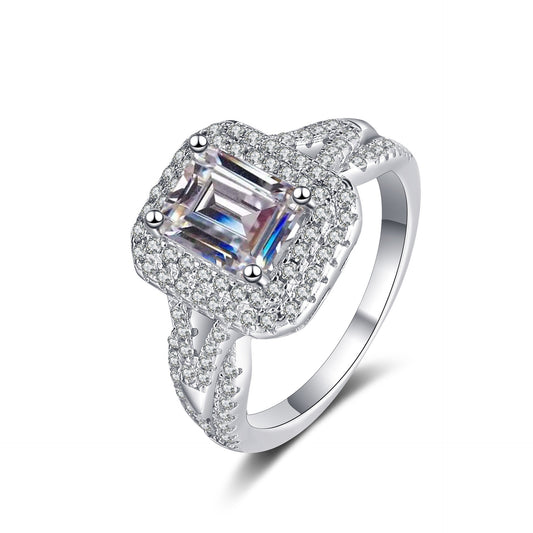 Emeralds cut  Radiant cut Moissanite Ring in 925 Sterling Silver 2ct