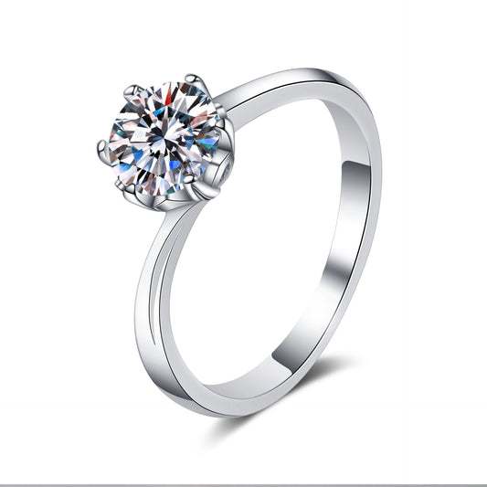 Round cut Moissanite Ring in 925 Sterling Silver 1ct