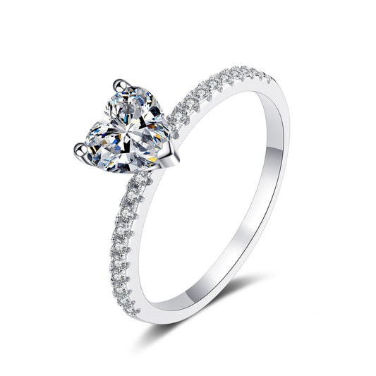 Heart cut Moissanite Ring in 925 Sterling Silver 1ct 2ct