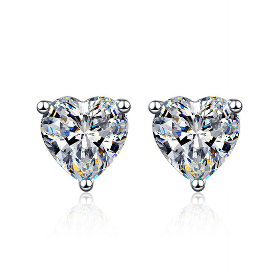 Heart cut Moissanite Earrings in 925 Sterling Silver 1ct 2ct 4ct