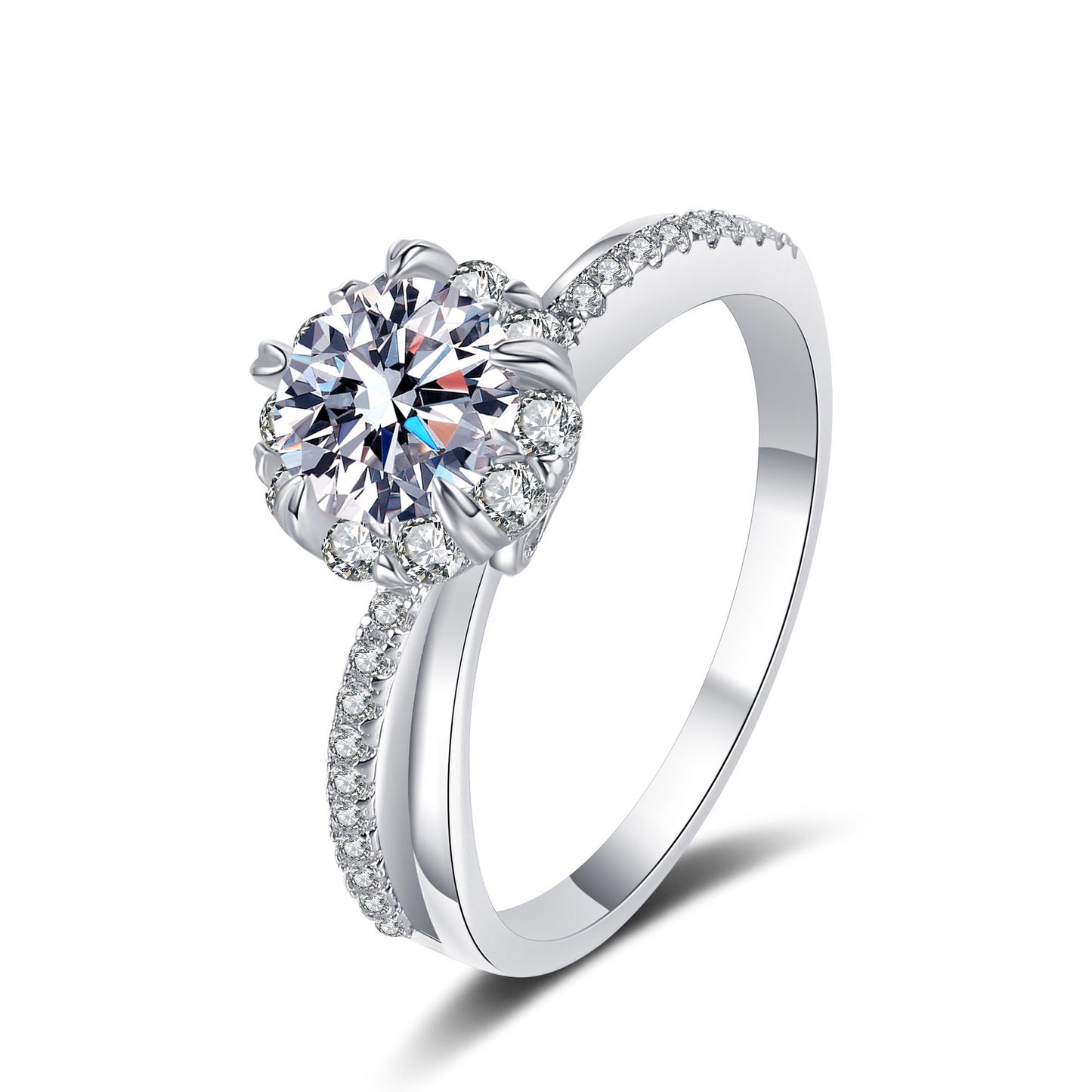 Round cut Moissanite Ring in 925 Sterling Silver 1ct