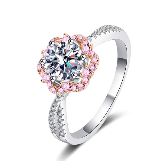 Round cut Moissanite Ring in 925 Sterling Silver 1ct