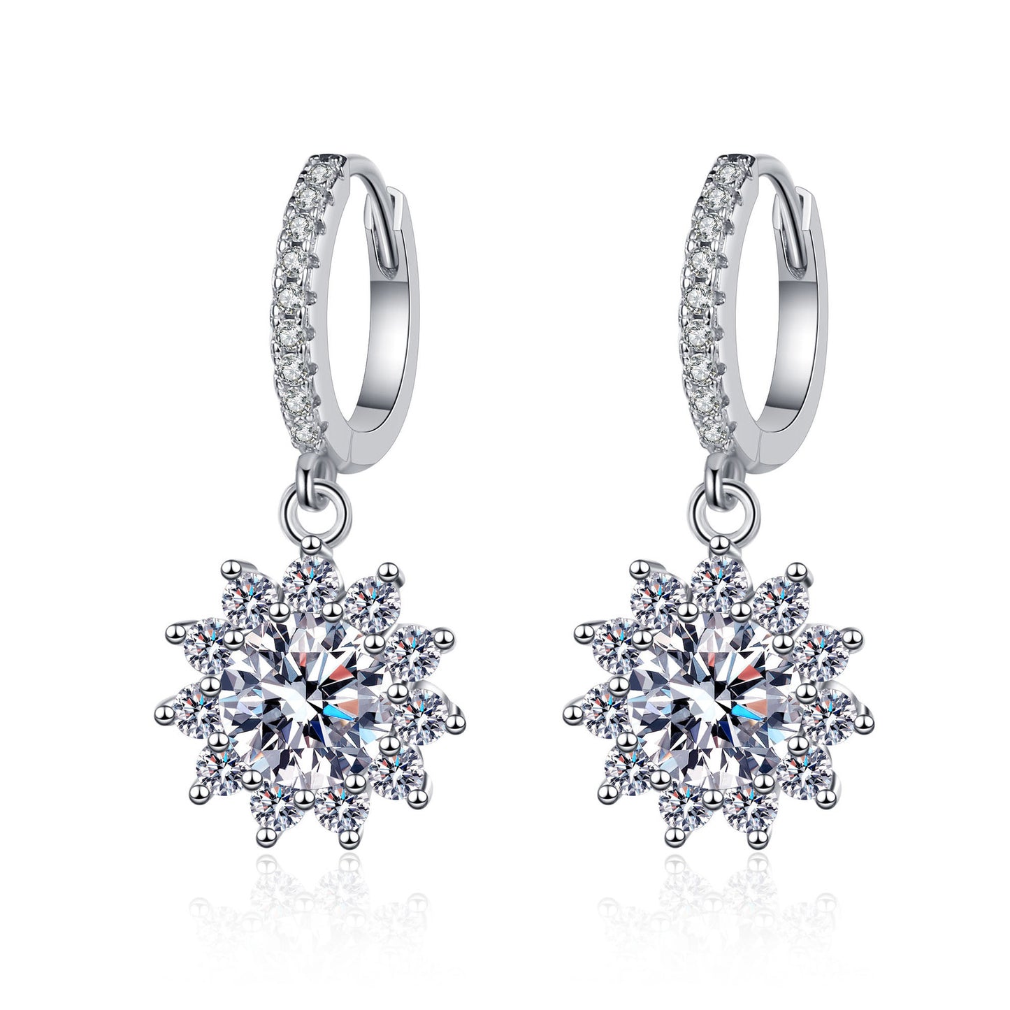 Round cut Moissanite Earrings in 925 Sterling Silver 1ct 2ct