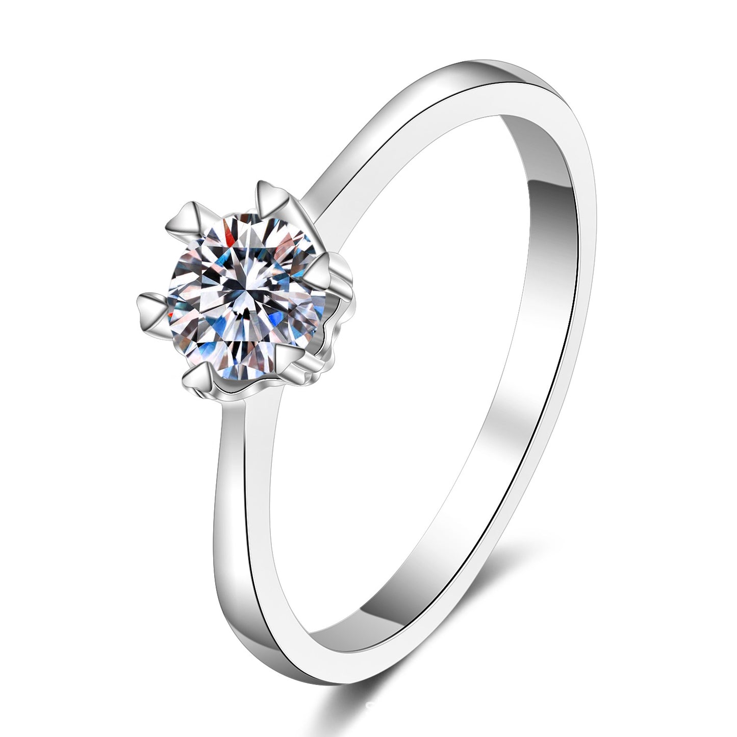 Round cut Moissanite Ring in 925 Sterling Silver 0.5ct 1ct 2ct