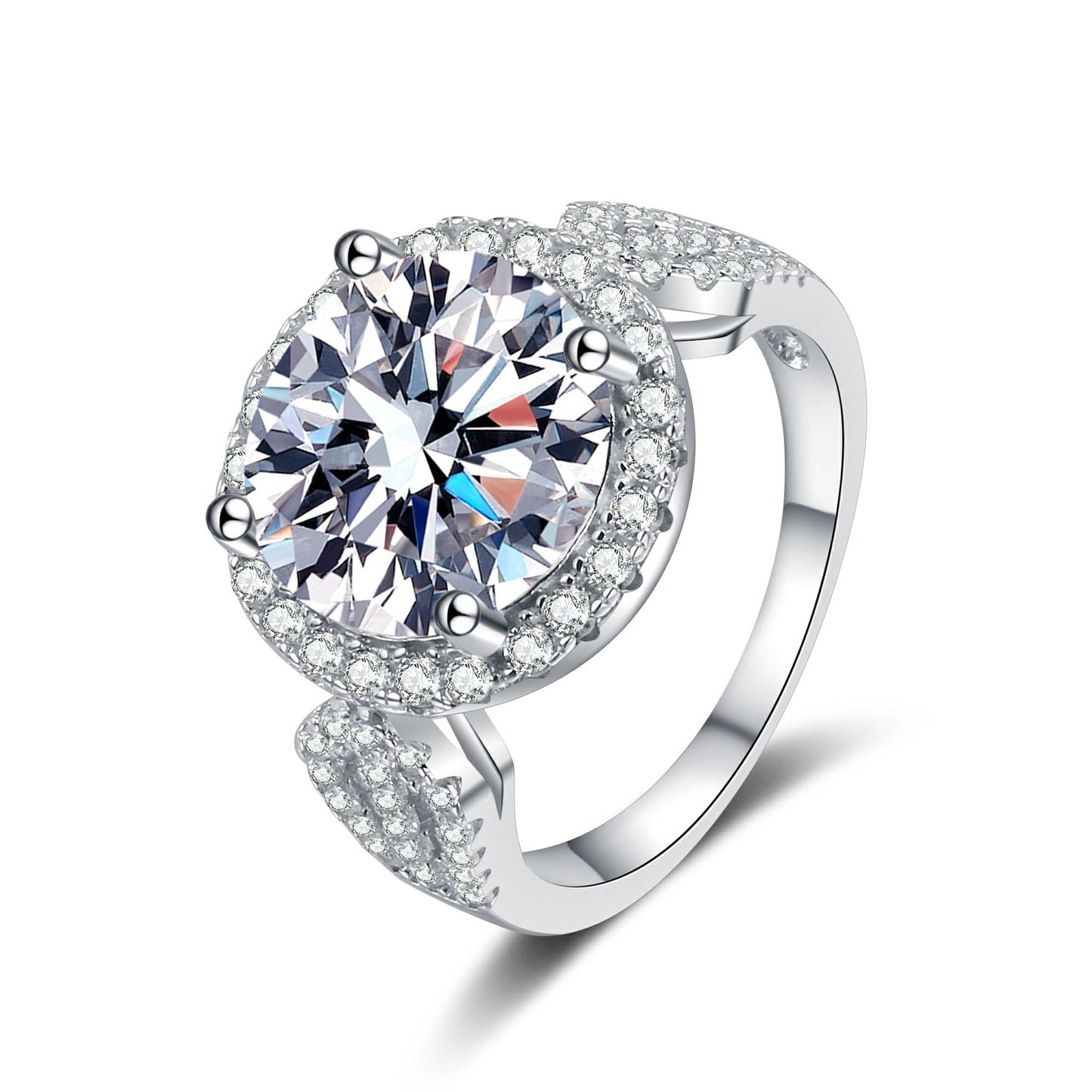 Round cut Moissanite Ring in 925 Sterling Silver 5ct