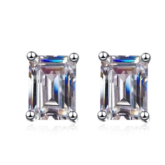 Emeralds cut Moissanite Earrings in 925 Sterling Silver 1ct 2ct 4ct