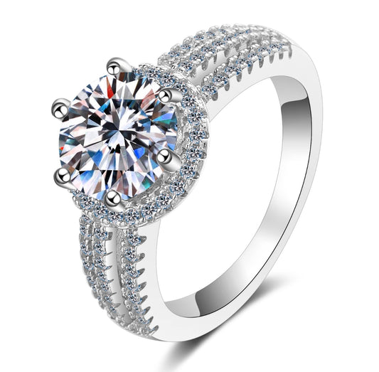 Round cut Moissanite Ring in 925 Sterling Silver 2ct 3ct
